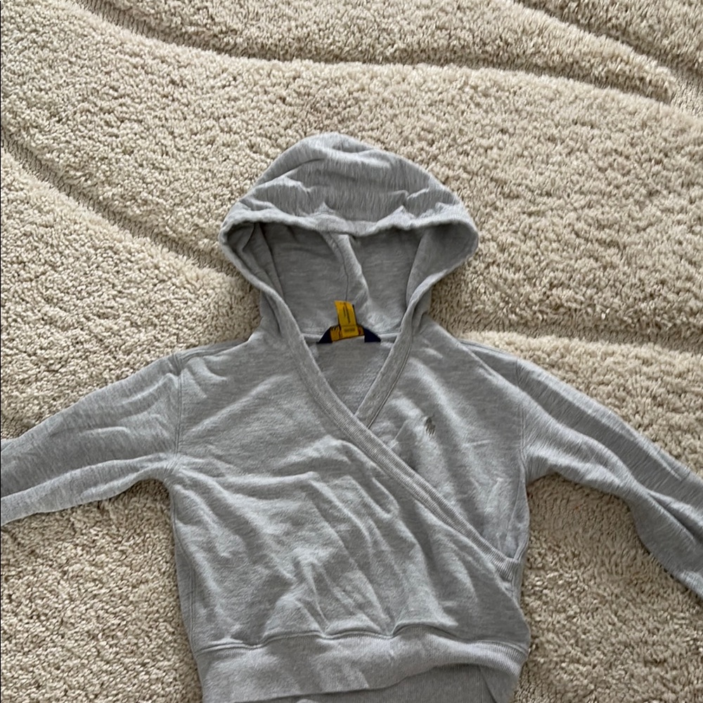 Gray Hooded Wrap Sweater